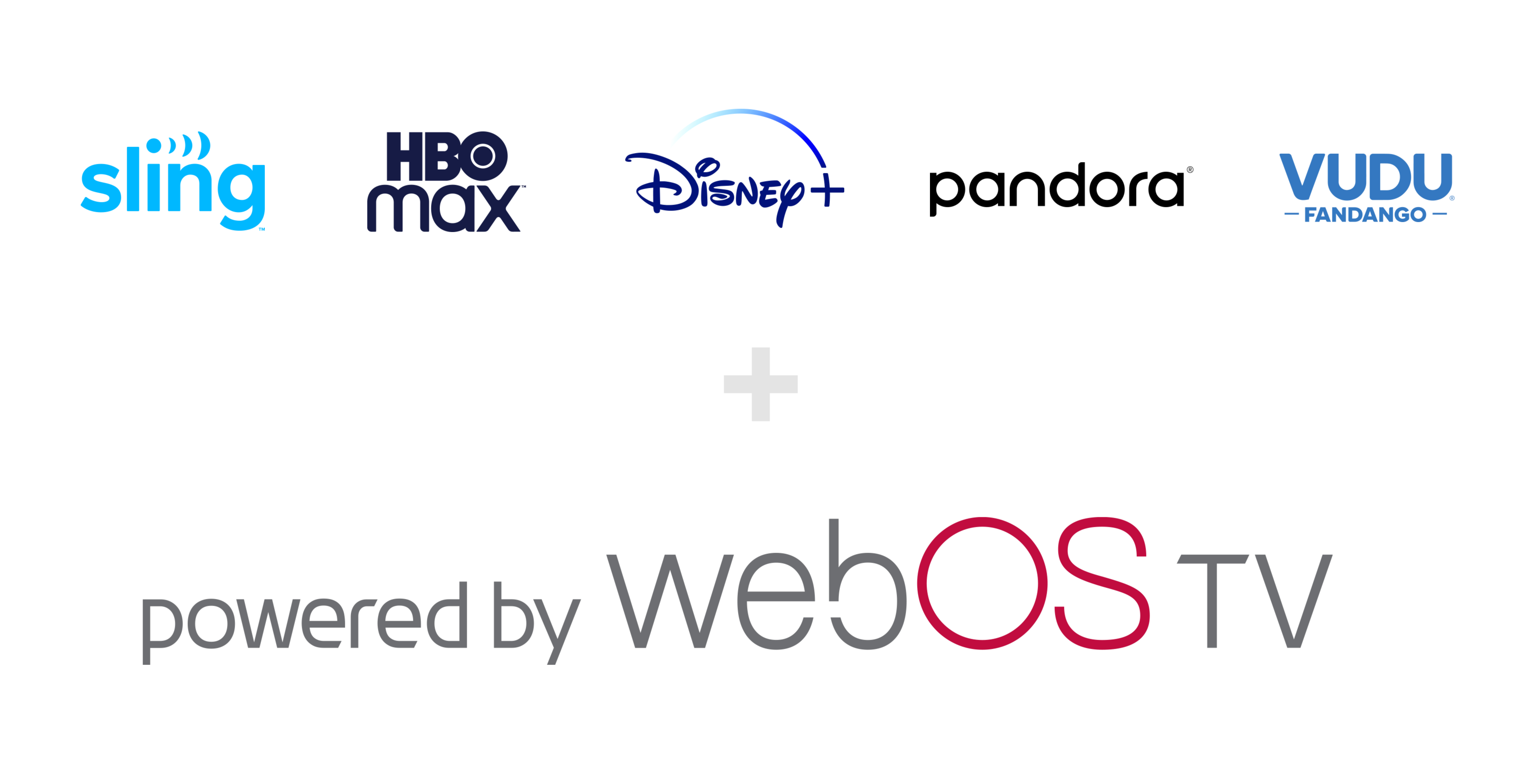 The large 'powered by webOS TV' logo with smaller logos of 26 brands joining the webOS TV ecosystem below