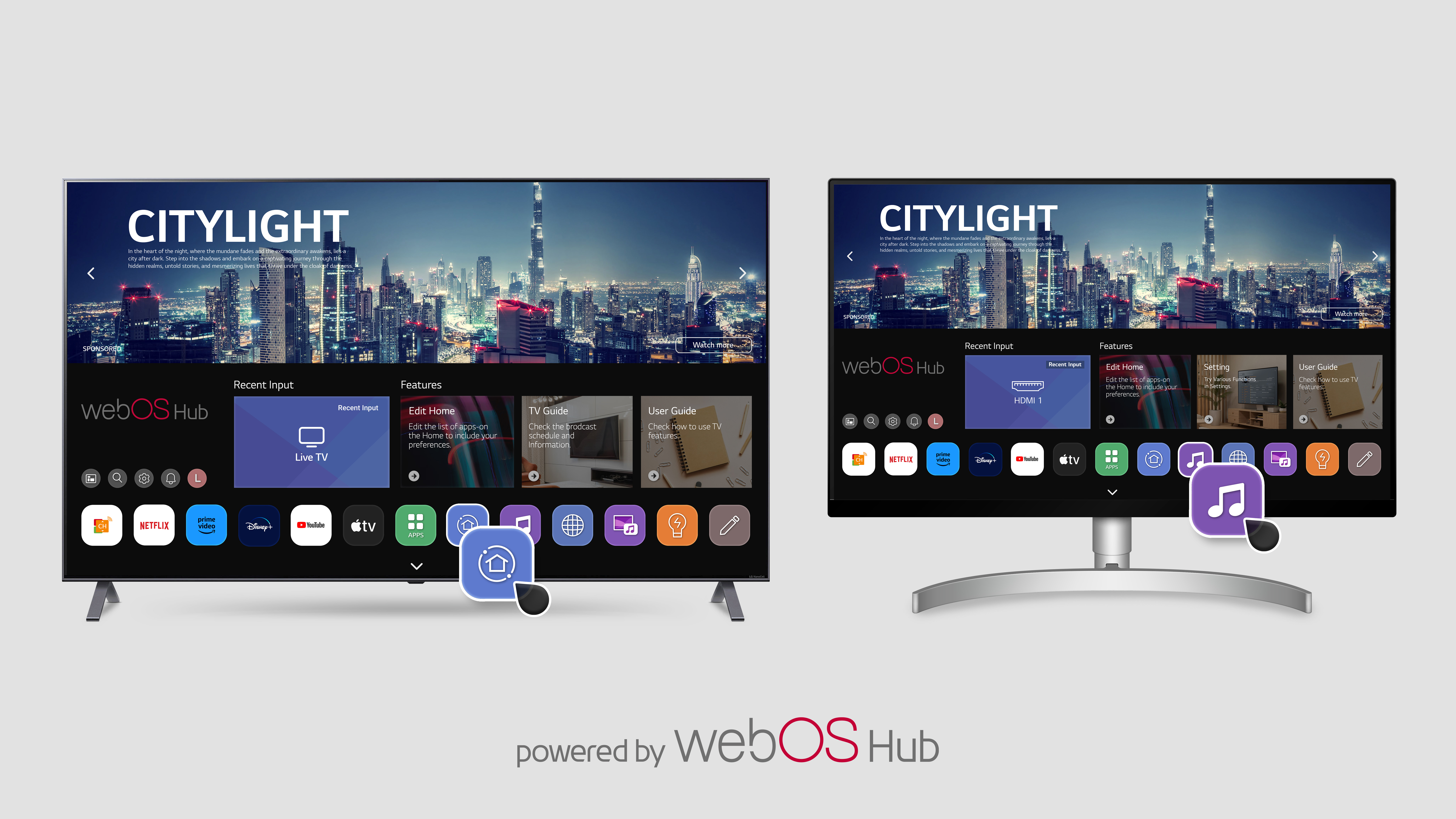 The webOS TV screen with new webOS Hub design